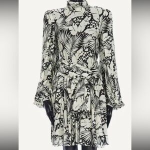Saint Laurent Monochrome Leaf Pattern belted or sash mini dress NWT orig $2690